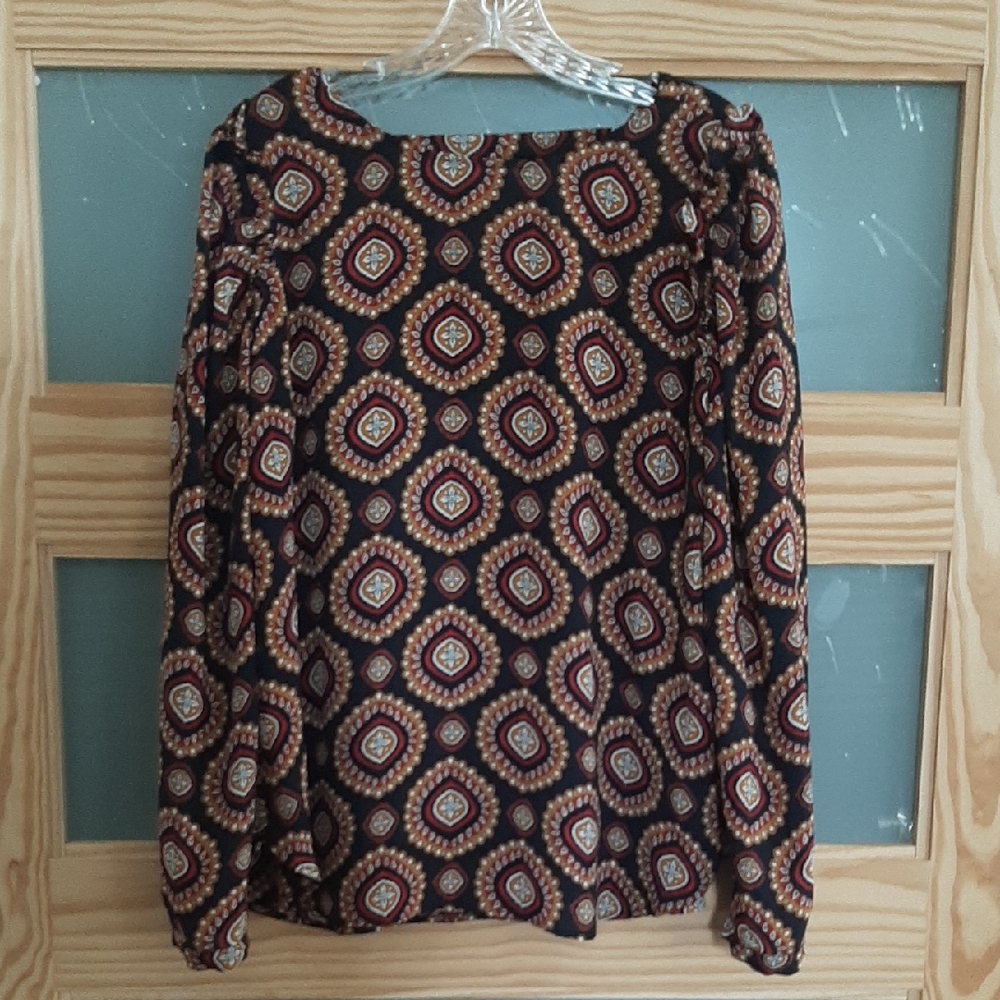 LOFT Black and Brown Geometric Blouse